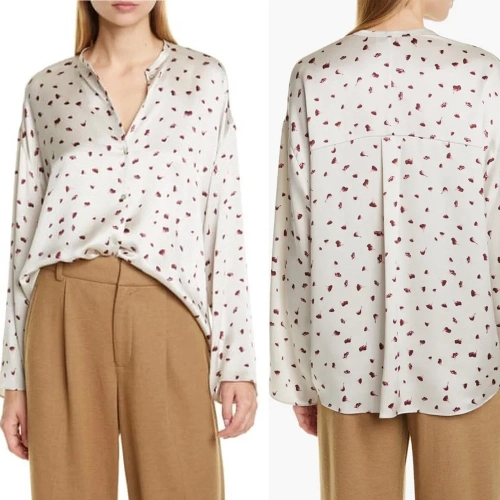 Vince Fallen Petal Print Silk Blouse Floral Casual Women’s Long Sleeve Small